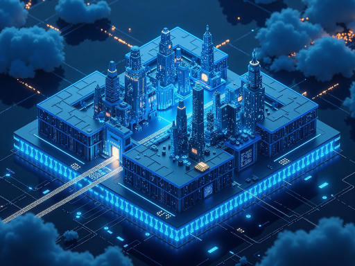 未来科技概念图,AI机器人,智能城市,数字化界面,科技感十足,蓝色调背景