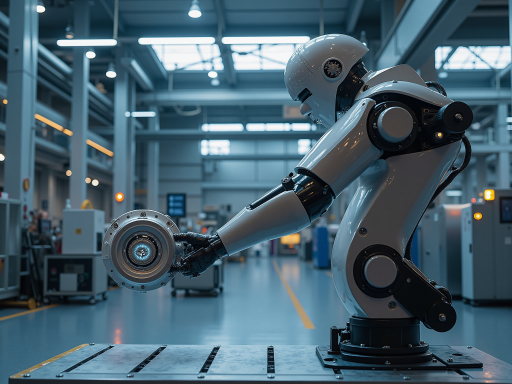 智能机械臂产品,银色金属材质,多关节设计,精密控制,工业自动化场景,工厂背景